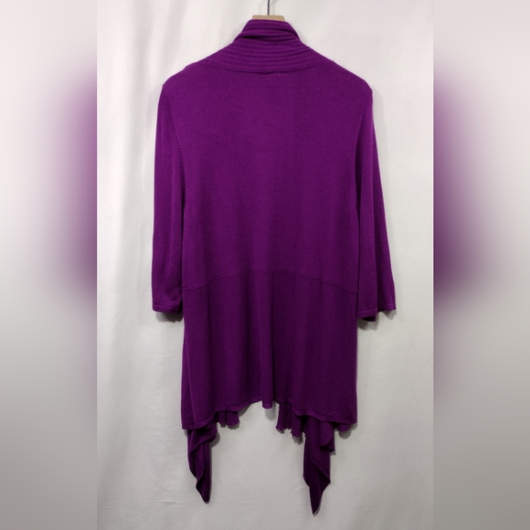 Catherines Open Front Waterfall Hem Cardigan Women's 2X Purple Boho Retro Casual - Picture 5 of 7